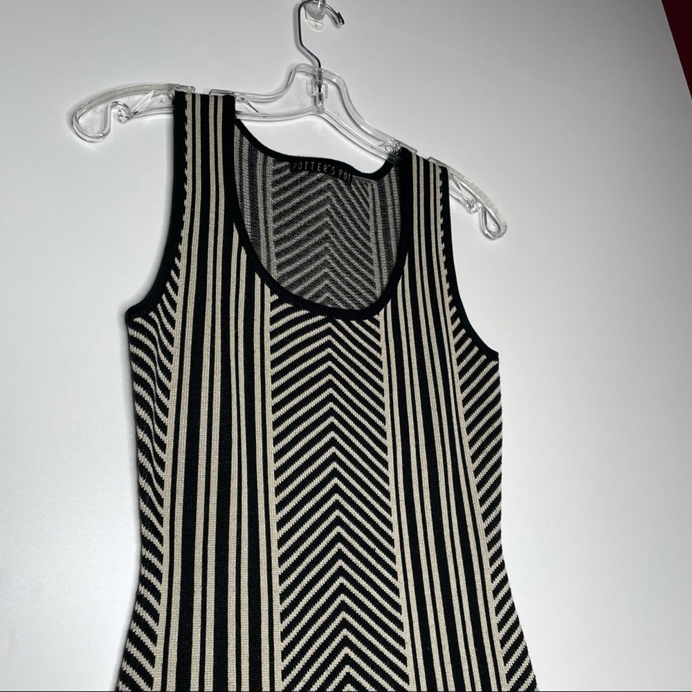 Potters Pot Sleeveless Geometric Knit Mini Sweater Dress Black Cream Burgundy S - Picture 7 of 11